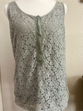 J crew Lace Overlay Sleeveless Tank Top - Sage Green